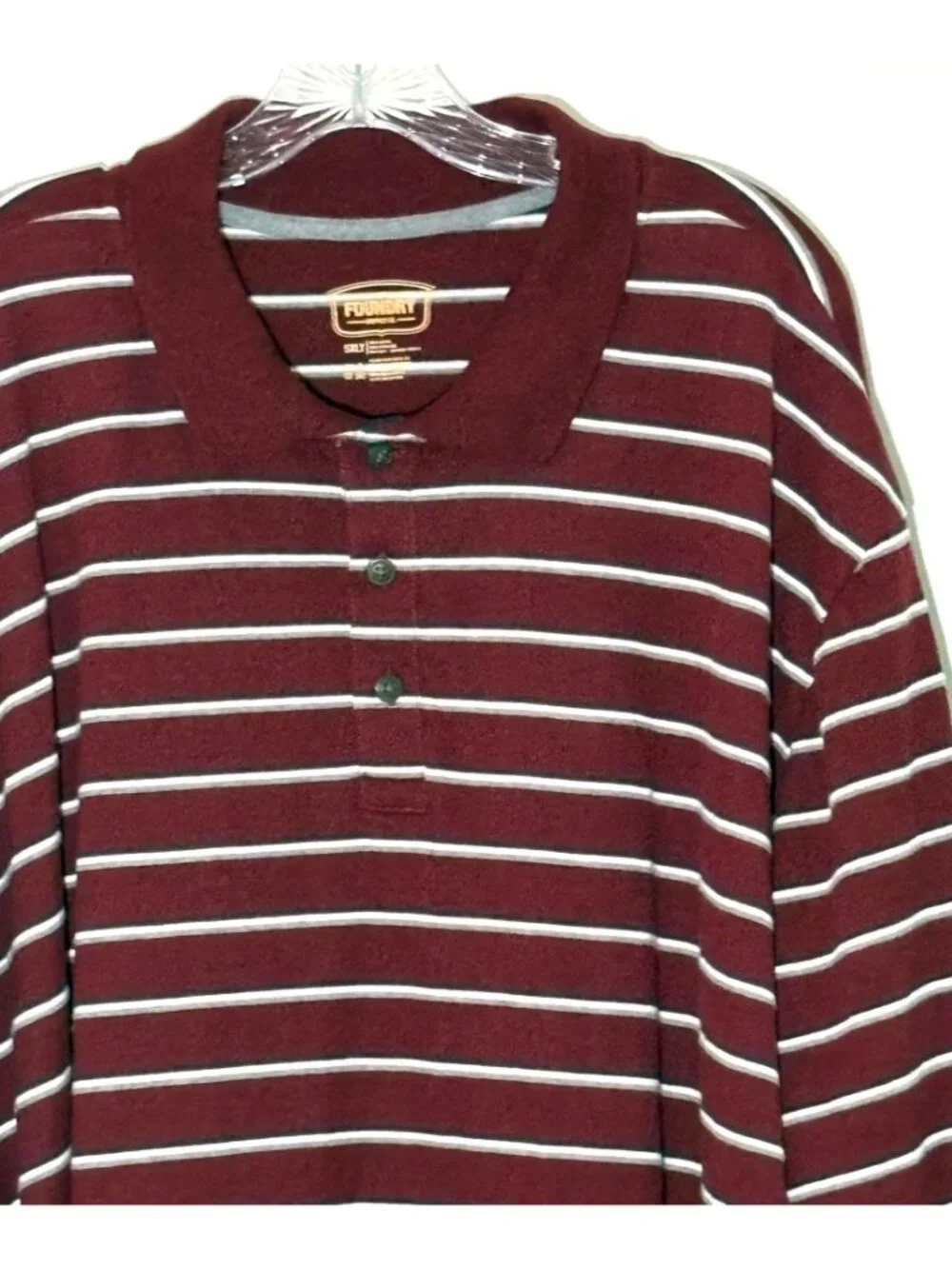 The Foundry Supply Co. Mens Maroon & Gray Striped Long Sleeve 5XLT Polo Shirt - Picture 2 of 5